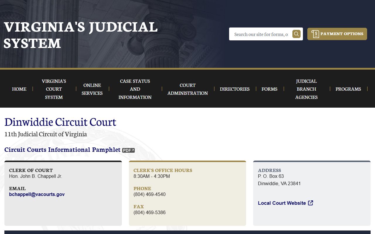 Dinwiddie County civil court records circuit court page