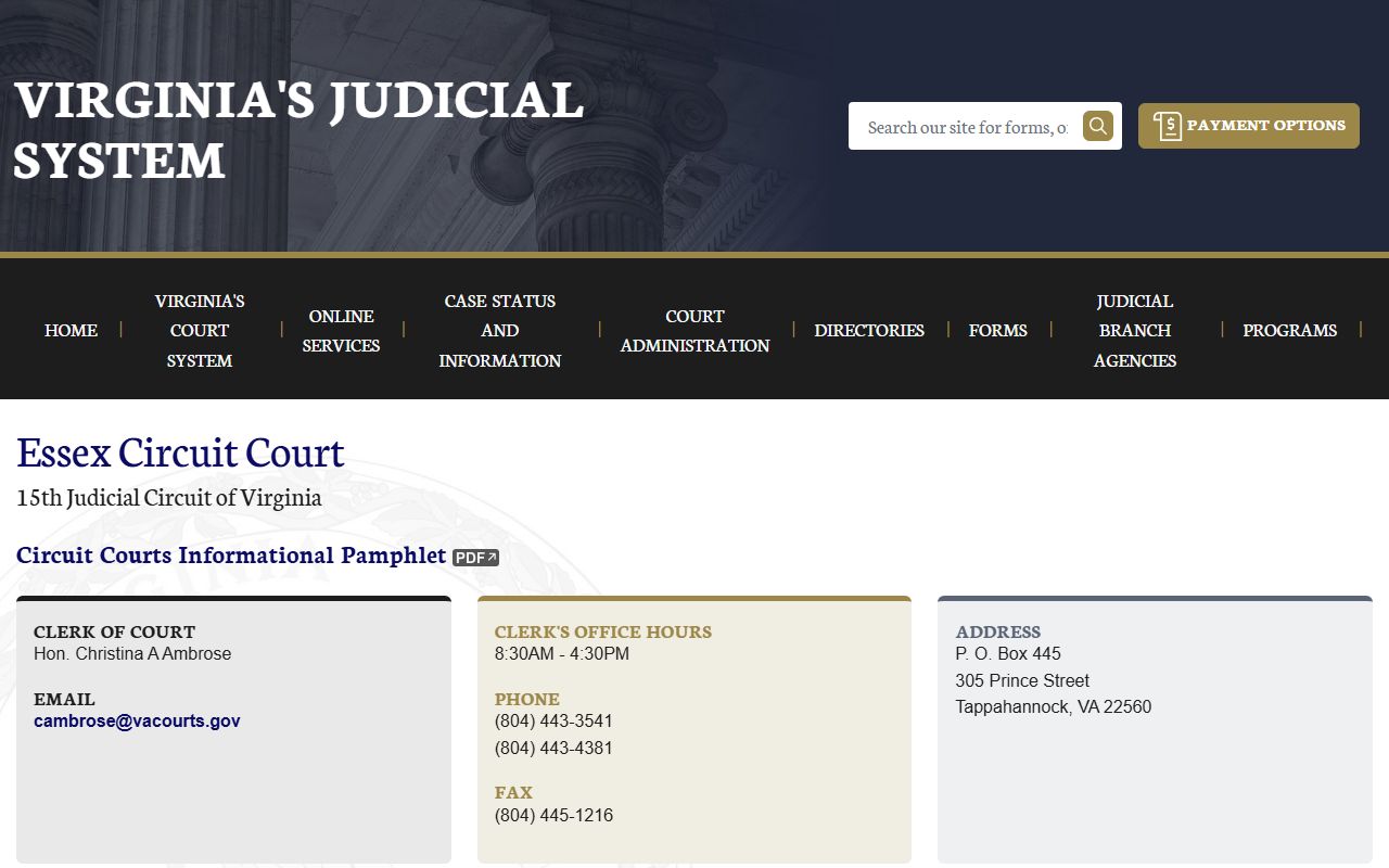 Essex County civil court records circuit court page on vacourts.gov
