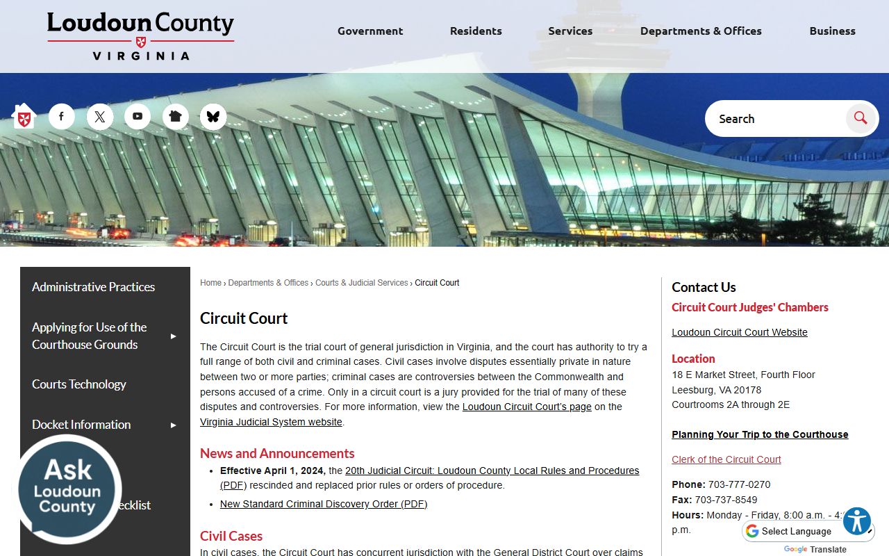 Loudoun County civil court records circuit court page