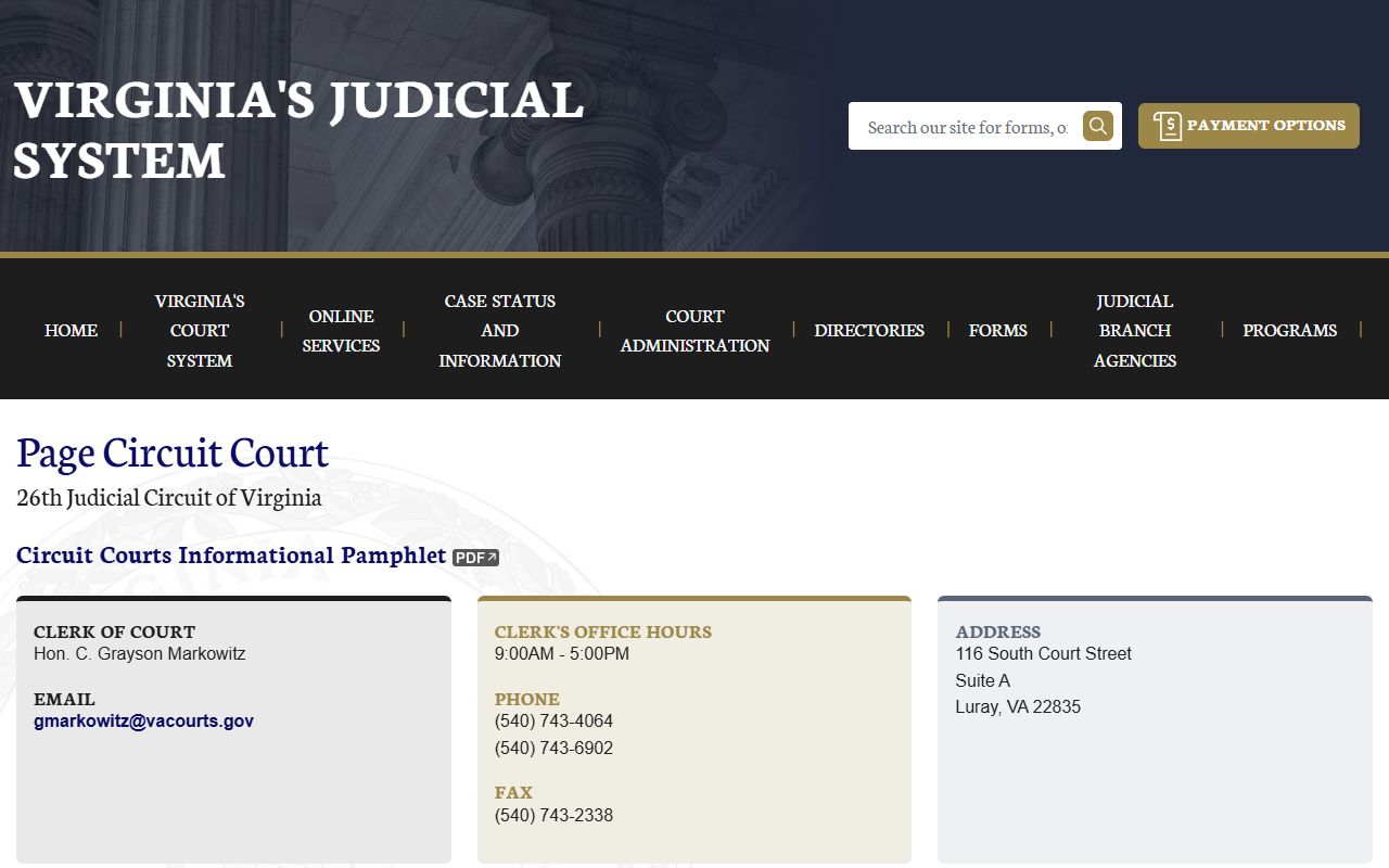 Page County civil court records circuit court page
