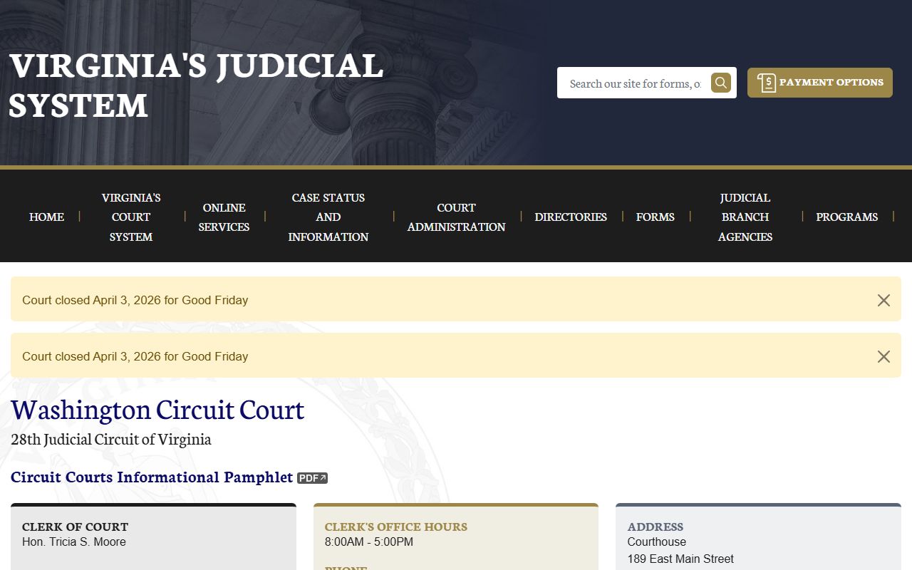 Washington County civil court records circuit court page
