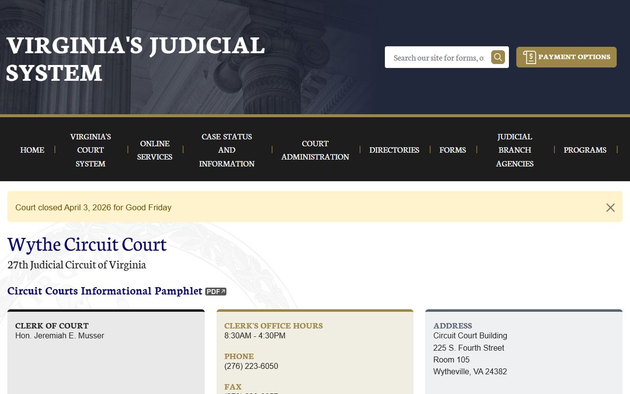 Wythe County civil court records circuit court page