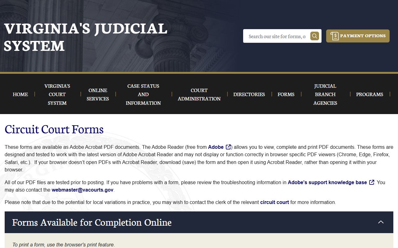 Virginia Circuit Court civil forms for filing civil court records