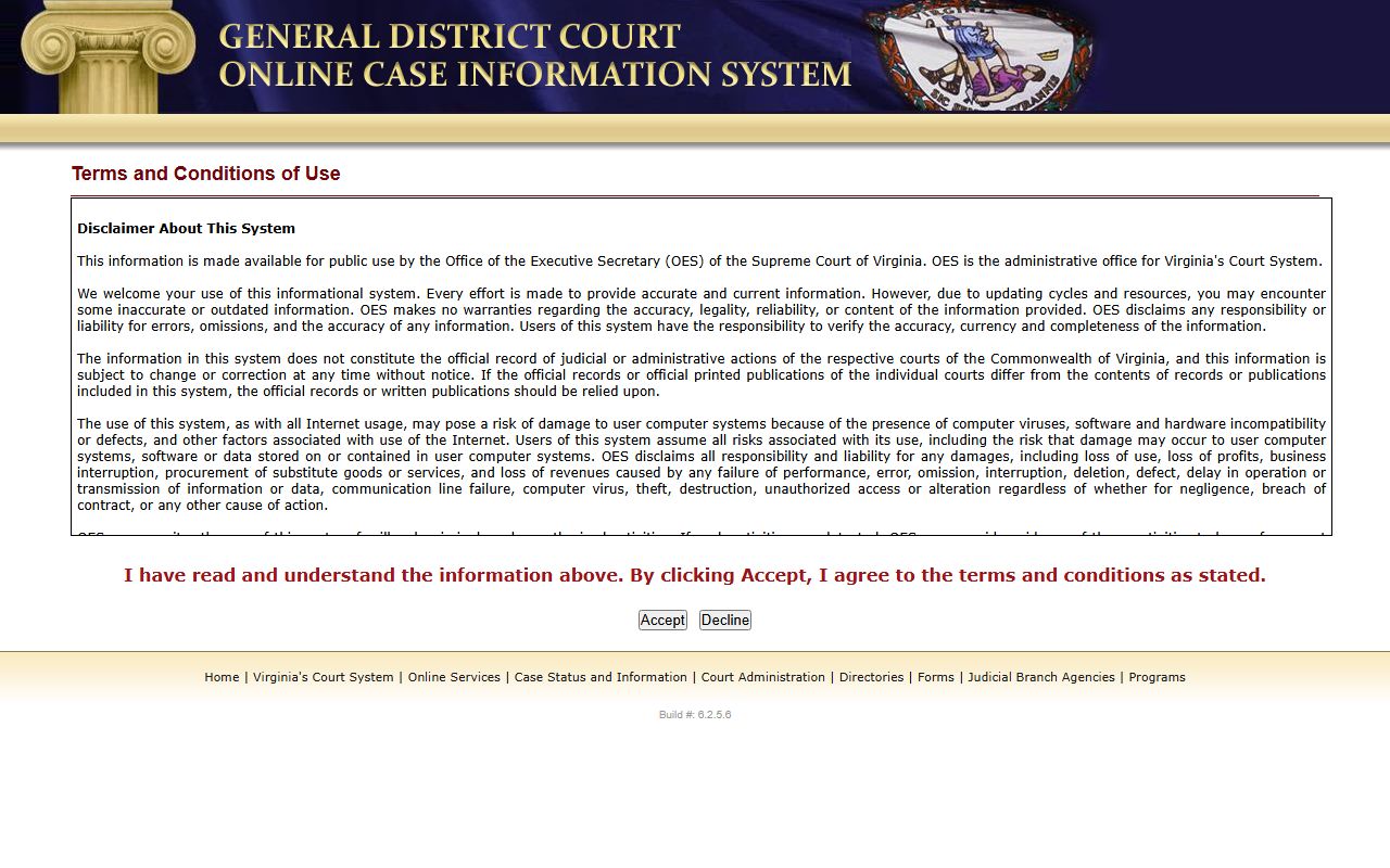 Virginia General District Court online civil case information system