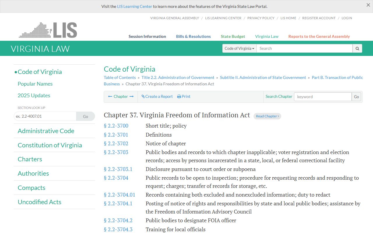 Virginia FOIA code for accessing court administrative records