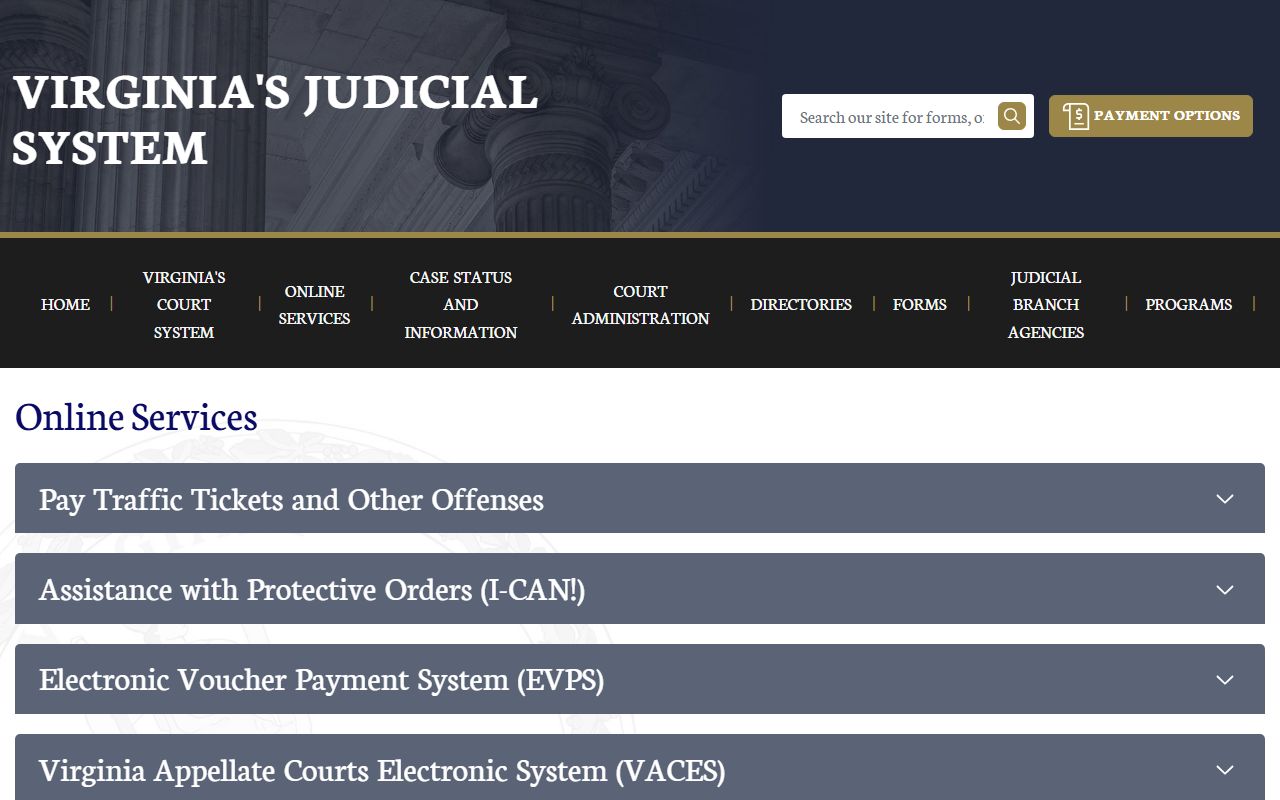 Virginia Judiciary e-filing system VJEFS for civil court records