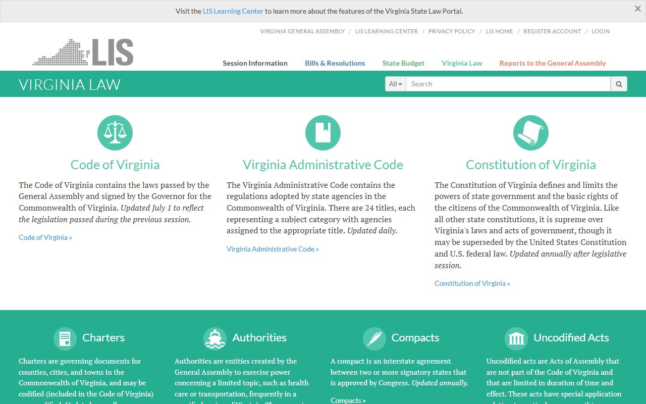 Virginia state law portal for civil court statutes and code